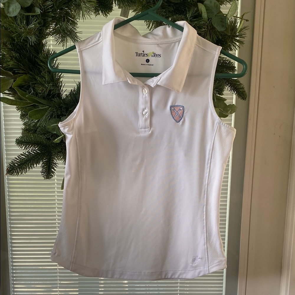 NWOT Turtles & Tees White Sleeveless Polo Shirt